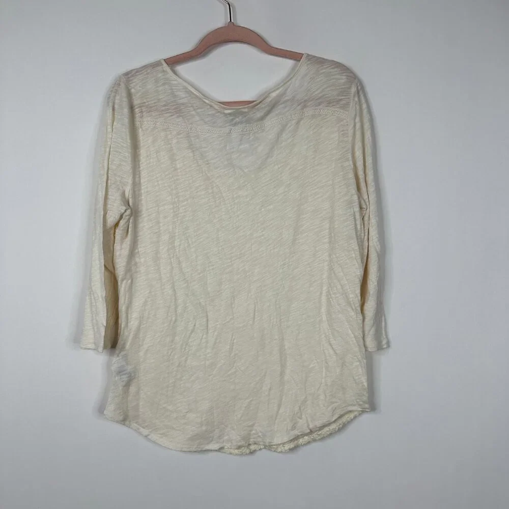 2/$30 Lucky Brand Lace Top 3/4 Sleeve Scoop Neck Butter Cream XL #A1392